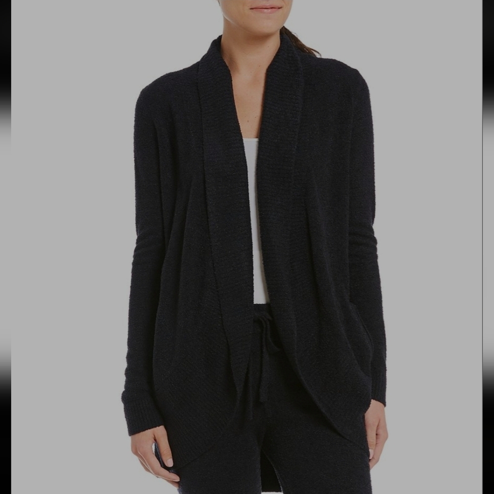 Barefoot Dreams Bamboo Chic Lite Knit Black Open Front Cardigan Sweater S/M